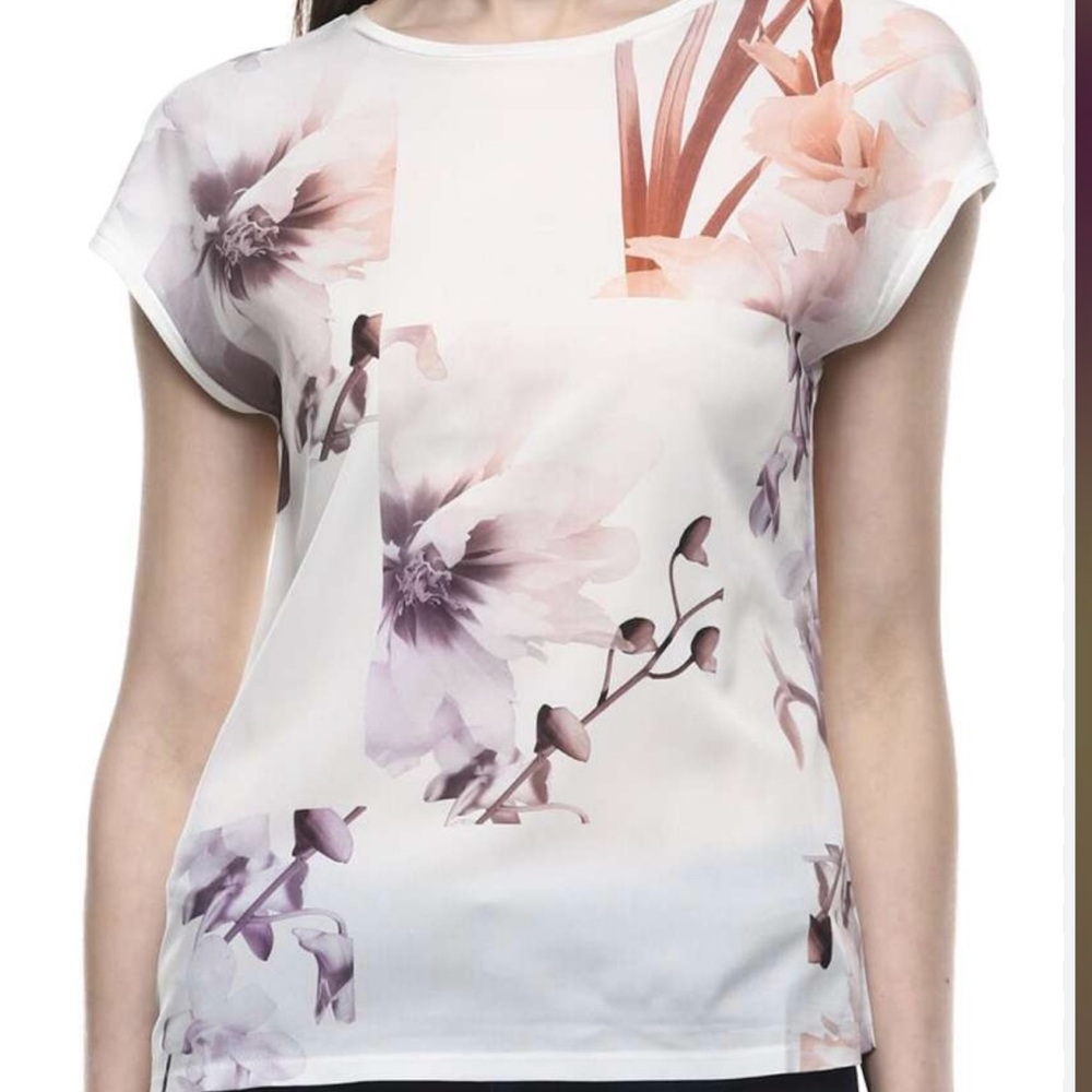 Ted Baker White Cap Sleeve Blouse Floral Top White Printed Size 0 Casual